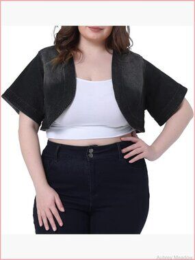 Plus Size Crop Denim Jean Jacket Shrug Cardigan Women's 2X